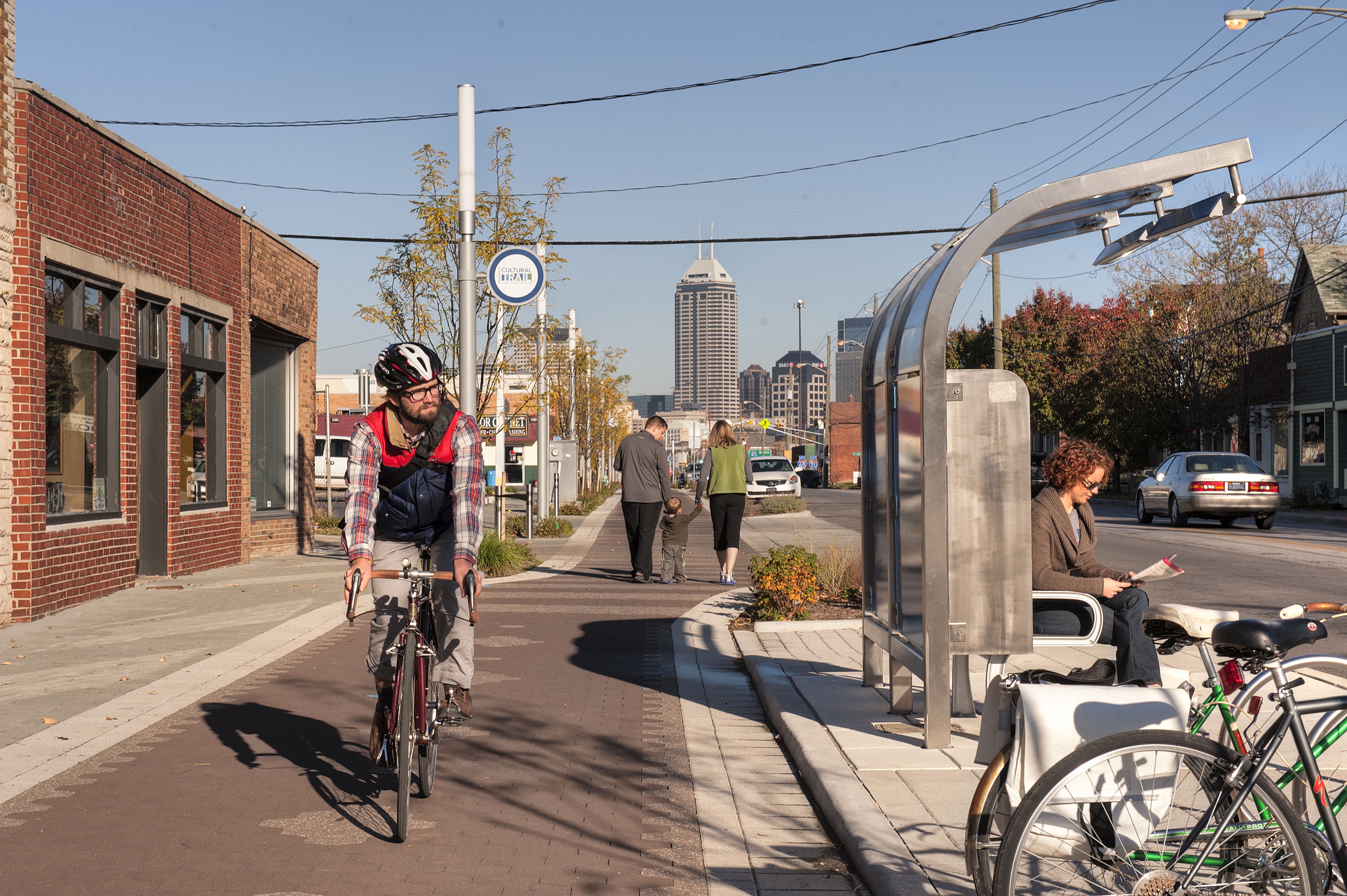 The ICT supports multimodal connectivity with custom designed transit stops along the trail corridor.